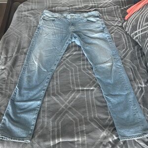 Ag Adriano Goldschmied Blue Slim Jeans with Distressing and Fading